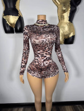 Pre Order: About 7 work days shipping Leopard Print Long Sleeve Skinny Romper YUEM-610660