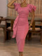 Plus Size Solid Color Ruffles Midi Dress GMLF-3310