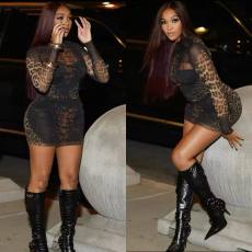 Pre Order: About 7 work days shipping Mesh See Through Leopard Print Skirt Suit YUEM-800801