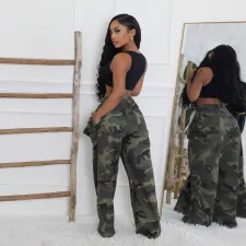 Camouflage Print Loose Zipper Pant GSMJ-6975