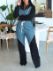 Denim Patchwork Sport Jacket Pants Suit AIL-302