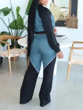Denim Patchwork Sport Jacket Pants Suit AIL-302