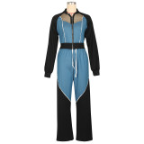 Denim Patchwork Sport Jacket Pants Suit AIL-302