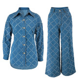 Plaid Print Long Sleeve Loose Pants Suit GDAM-218571