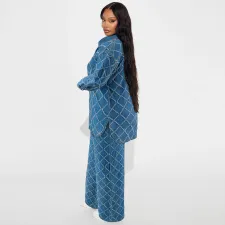 Plaid Print Long Sleeve Loose Pants Suit GDAM-218571