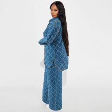 Plaid Print Long Sleeve Loose Pants Suit GDAM-218571