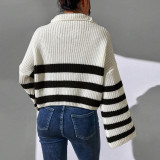 Stripe Contrast Color Print Sweater GDAM-1023