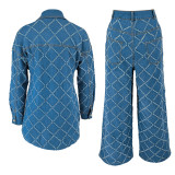 Plaid Print Long Sleeve Loose Pants Suit GDAM-218571