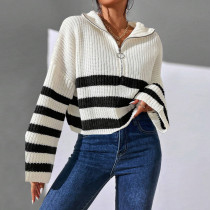 Stripe Contrast Color Print Sweater GDAM-1023