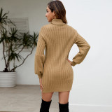 Solid Color High Collar Sweater Dress GDAM-7187