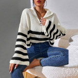 Stripe Contrast Color Print Sweater GDAM-1023