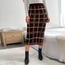 Plaid Print Split Half Body Skirt GDAM-1029