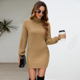 Solid Color High Collar Sweater Dress GDAM-7187