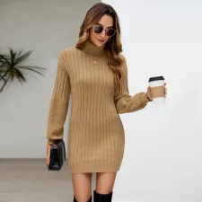 Solid Color High Collar Sweater Dress GDAM-7187