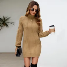 Solid Color High Collar Sweater Dress GDAM-7187