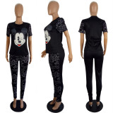 Cartoon Print Short Sleeve Two Piece Pants Set LSL-6372
