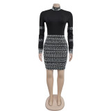 Hot Drill Long Sleeve Midi Dress BY-7138