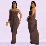 V Neck Slolid Color Tube Top Dress BY-7135