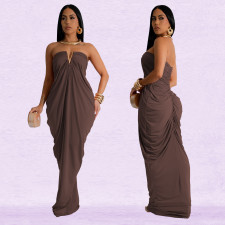 V Neck Slolid Color Tube Top Dress BY-7135