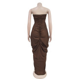 V Neck Slolid Color Tube Top Dress BY-7135