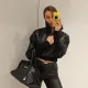 Patchwork PU Leather Zipper Tops XEF-K24L59540