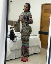 Long Sleeve Print Slim Maxi Dress GFCF-1301