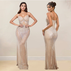 Sexy Hot Drill Sleeveless Sling Maxi Dress BY-7153