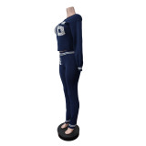 Long Sleeve Letter Print Sweater Pants Suit MEM-88615