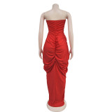 V Neck Slolid Color Tube Top Dress BY-7135