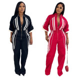 Stand-up Collar Zipper Jumpsuit TE-4728