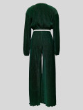 Solid Color Long Sleeve Wide Leg Pants Suit MIL-121