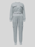 Zipper Patchwork Padded Casual Sport Pants Suit MIL-110