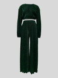 Solid Color Long Sleeve Wide Leg Pants Suit MIL-121