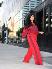 Long Sleeve Zipper Patchwork Pants Suit MIL-120