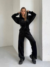 Hooded Zipper Sport Velour Jacket Pants Set MIL-116