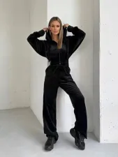Hooded Zipper Sport Velour Jacket Pants Set MIL-116