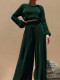 Solid Color Long Sleeve Wide Leg Pants Suit MIL-121