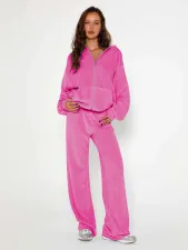 Velour Zipper Hoodies Loose Pants Suit MIL-122