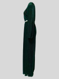 Solid Color Long Sleeve Wide Leg Pants Suit MIL-121