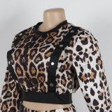 Plus Size Leopard Print Long Sleeve Pants Suit NY-10958