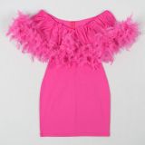 Plus Size One Shoulder Feather Slim Mini Dress NY-3323