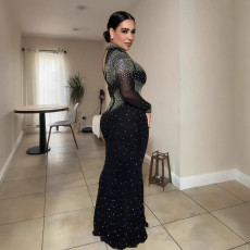 Plus Size Hot Drill See Through Maxi Dress NY-3352