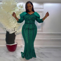 Plus Size Sequin Slim Maxi Dress NY-3355