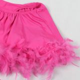 Plus Size One Shoulder Feather Slim Mini Dress NY-3323