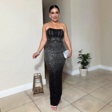 Plus Size Hot Drill Tube Tops Maxi Dress NY-3353