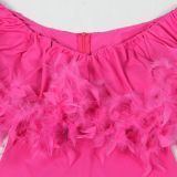 Plus Size One Shoulder Feather Slim Mini Dress NY-3323