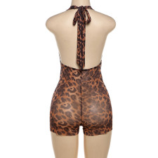 Pre Order: About 7 work days shipping Deep V Neck Halterneck Leopard Romper YUEM-900900