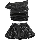 Pre Order: About 7 work days shipping PU Leather Off Shoulder Skirt Suit YUEM-900901