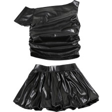 Pre Order: About 7 work days shipping PU Leather Off Shoulder Skirt Suit YUEM-900901