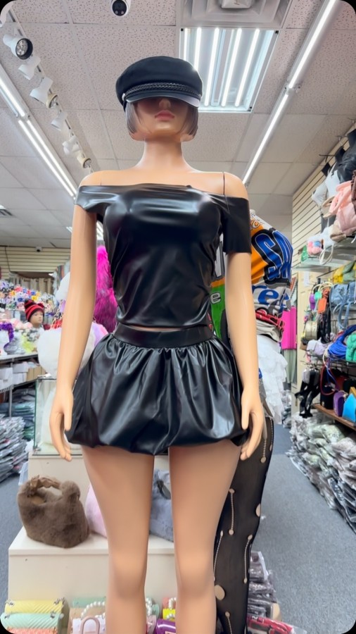 Pre Order: About 7 work days shipping PU Leather Off Shoulder Skirt Suit YUEM-900901